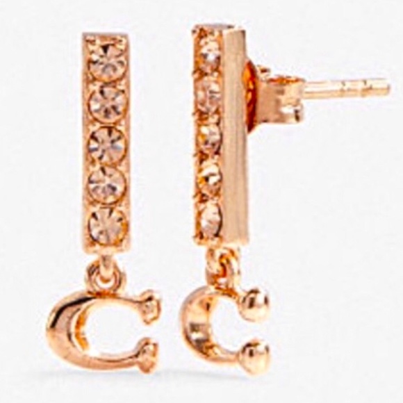Coach Jewelry - COACH Signature Rose Gold Pave Bar Stud Earrings NWT